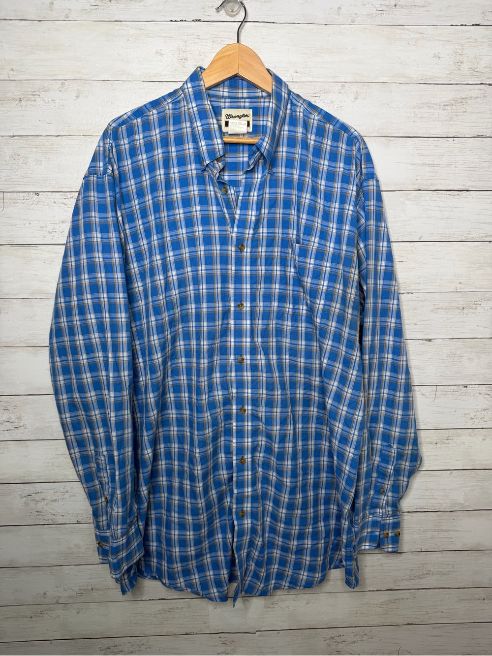 Wrangler RIATA Blue Plaid Button Down Shirt Men’s 2XL Western Ranch Casual
